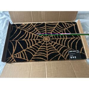 Calloway Mills Scary Spider Web Orange And Black Coil Doormat